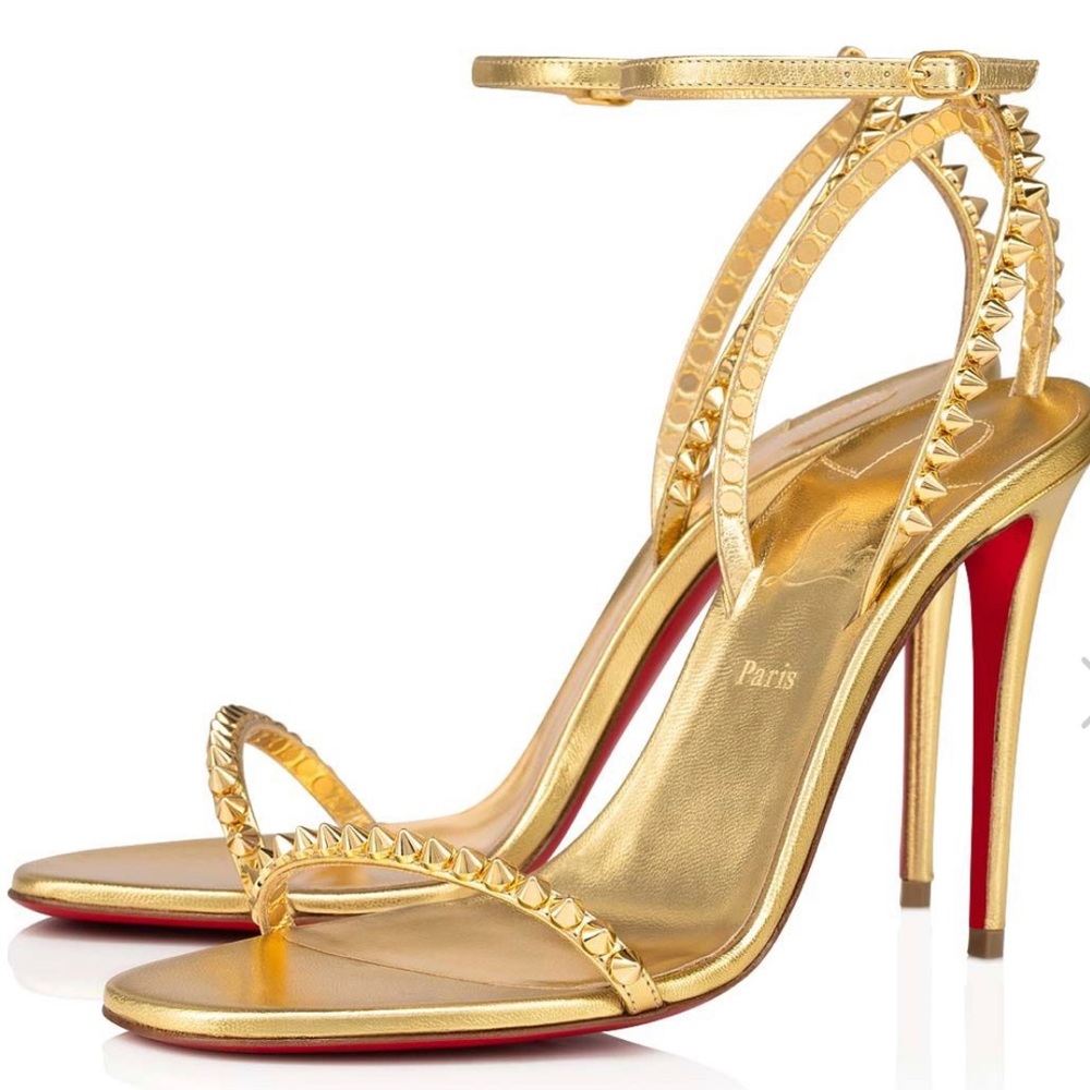 Christian Louboutin Sandals Slingbacks Shoes Loubi Queen Gold Leather Slides 38